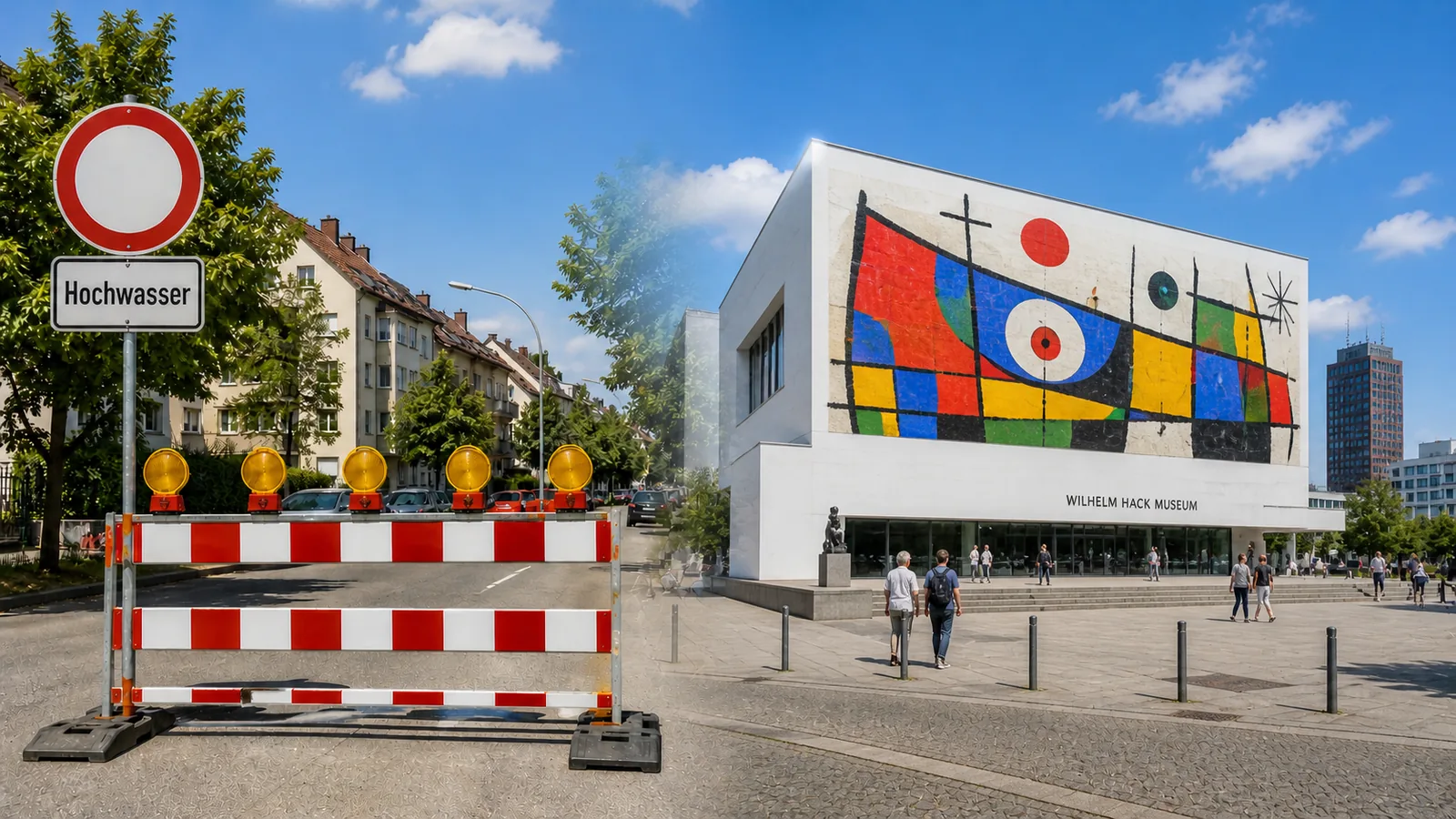Wasserdichte Hochwasserschutz-Lösung in Ludwigshafen mit Wilhelm-Hack-Museum und Miró-Fassade im Hintergrund
