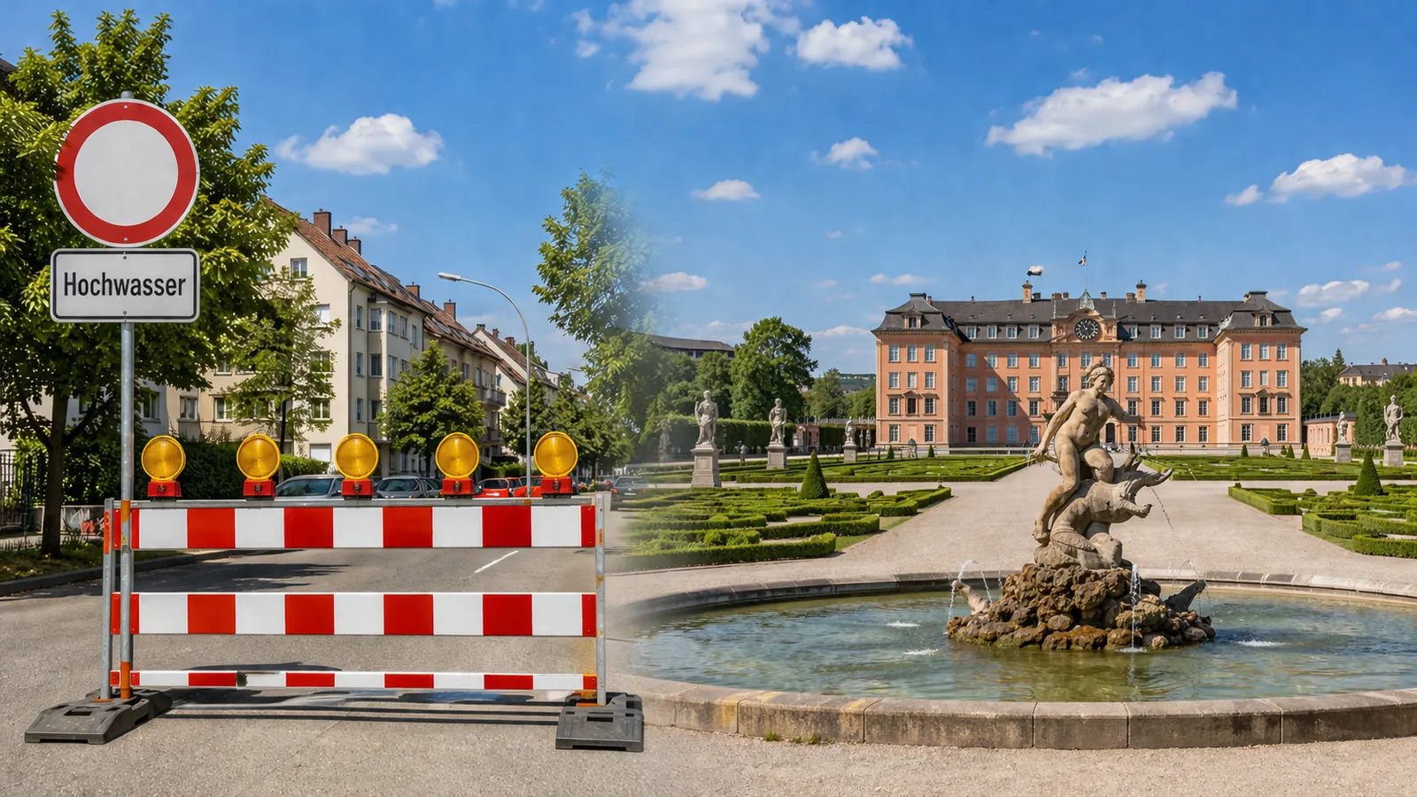 Wasserdichte Hochwasserschutz-Lösung in Schwetzingen mit Schloss Schwetzingen und Schlossgarten im Hintergrund